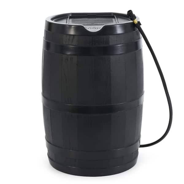 FCMP Outdoor 45 Gal. Outdoor Rain Water Catcher Barrel Container in Black