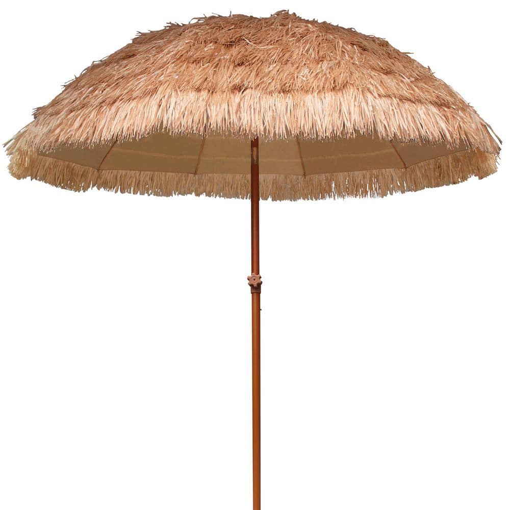 7.5 Steel Thatched Tiki Patio Beach Umbrella Hawaiian Style 10 Rib with Ti