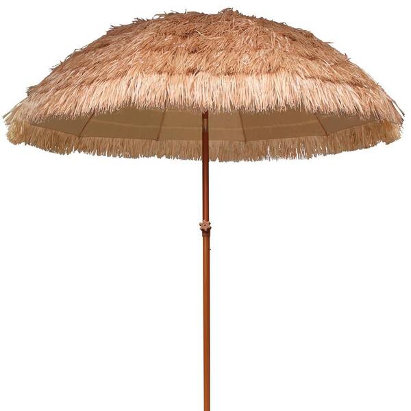 Unbranded 7.5' Steel Thatched Tiki Patio Beach Umbrella Hawaiian Style 10 Rib with Tilt Carry Bag for Outdoor Tiki Bar in Natural