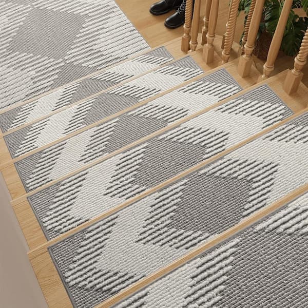 15 pack Non-Slip 3D Stair Treads (8"x30") - Peel & Stick Washable Carpet for Indoor Wood Steps/Kids/Dogs, Grey