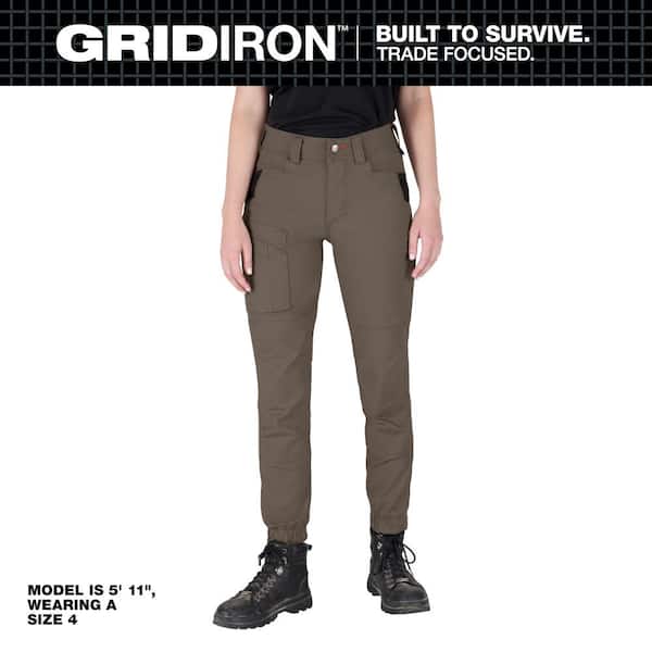 Women's Size 16 Brown GRIDIRION Double Knee Jogger Work Pants with 6 Pockets