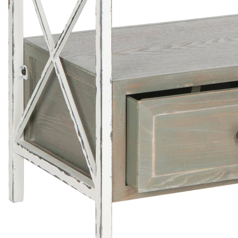 Transitional Ash Grey and White Smoke Metal-Wood Console with Dual Storage