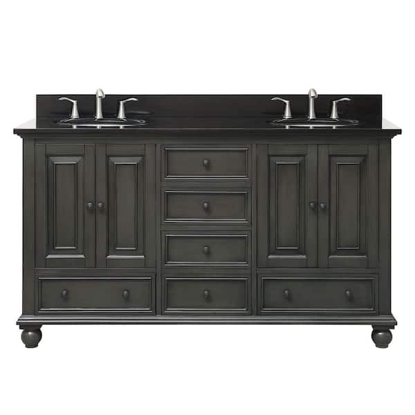 Avanity Thompson 61 in. W x 22 in. D x 35 in. H Vanity in Charcoal Glaze with Granite Vanity Top in Black with White Basin
