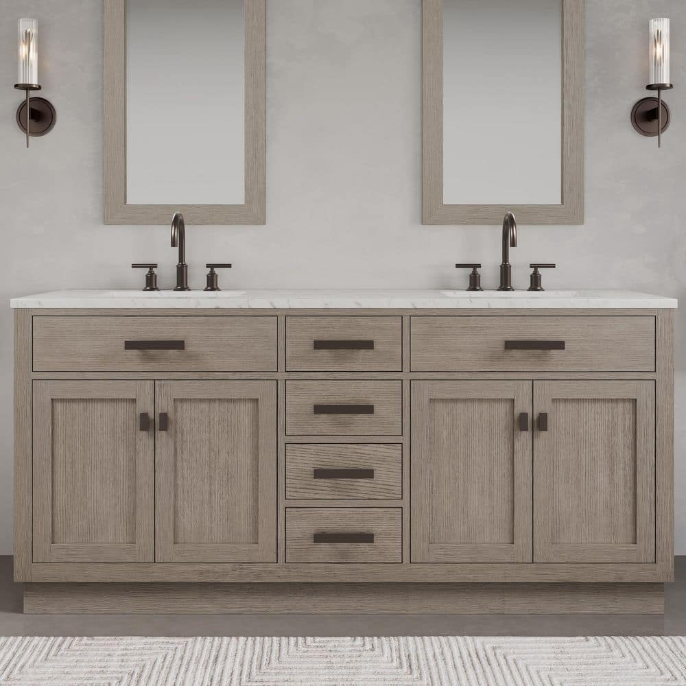 Gray Double Freestanding Bathroom Vanity with Marble Top