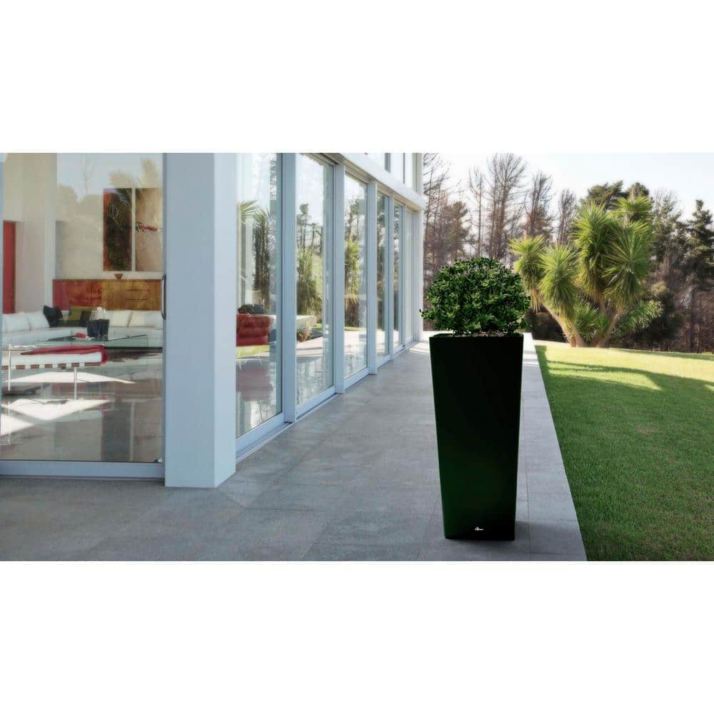 Tall Black Composite Resin Outdoor Square Planter with Shelf Insert