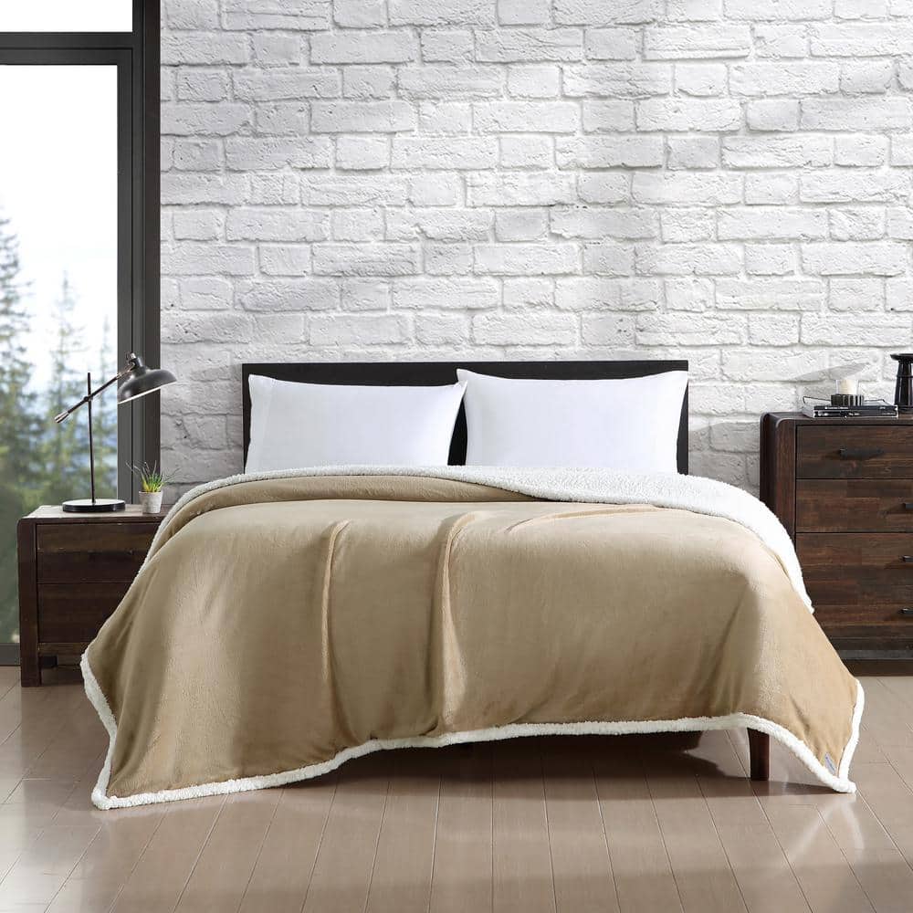 King Size Beige Reversible Sherpa Fleece Weighted Blanket