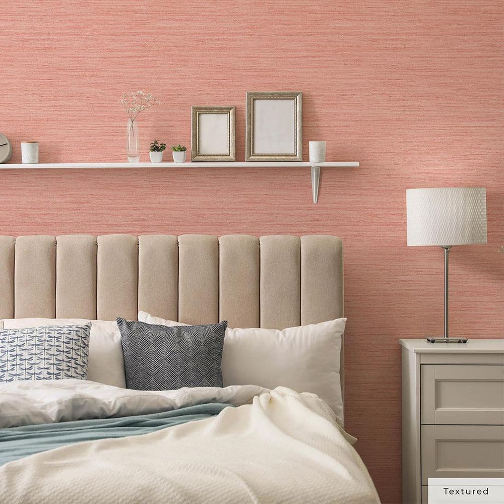 Salmon Faux Grasscloth Peel and Stick Wallpaper, 20.5" x 198"