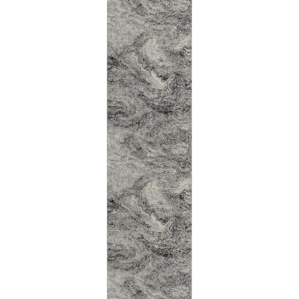 Sakarya Collection Grey Black 2 ft. x 10 ft. Contemporary Abstract Splash Indoor Area Rug