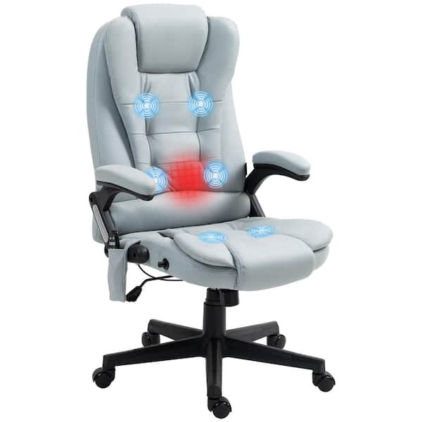 6-Point Vibrating Polyester Massage Office Chair with Lumbar Heat, Light Gray
