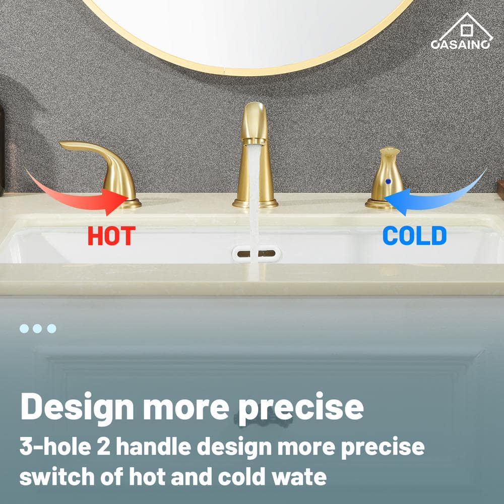 Brushed Gold Stainless Steel Widespread Bathroom Faucet with Drain