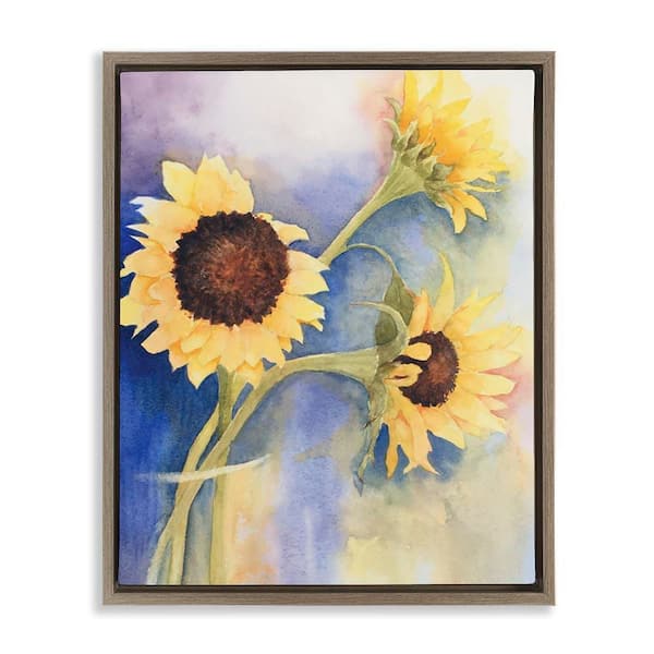 Stupell Industries Sunflower Trio in Vase by Stephanie Fielden Brown Floater Frame Nature Graphic Art Print 31 in. x 25 in.