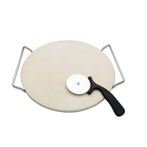 13 in. Natural Round Pizza Stones for Grill and Oven Cordierite Baking Stones Set with Serving Rack Cutter for Bread