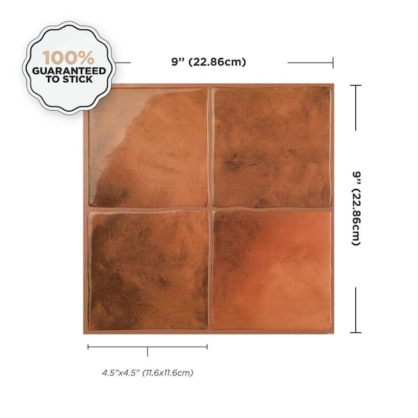 Zellige Safi Orange 9 in. x 9 in. Vinyl Peel and Stick Tile (2.22 sq. ft./ 4-Pack)