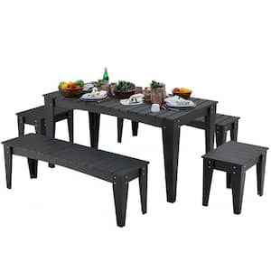 5-Piece Patio Dining Set, HDPE Material Outdoor Furniture Set for Garden in Black