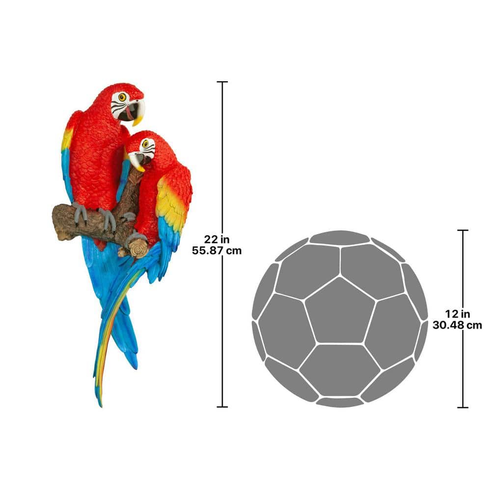 Tropical Scarlet Macaws Resin Wall Statue 26.2" High
