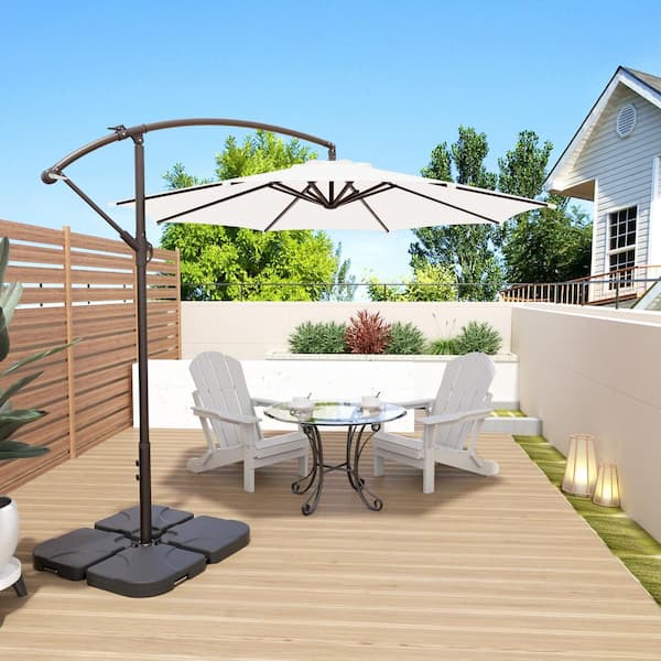 Fillable 4-Piece Standard Plastic Universal Patio Umbrella Cross Base Stand with Handle in Black