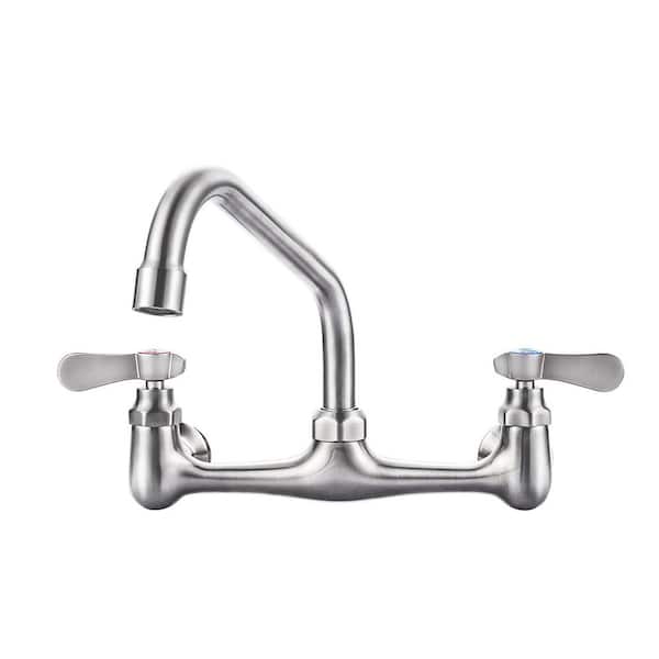 8 in. Double Handle Wall Mount Standard Kitchen Faucet in Brushed Nickel
