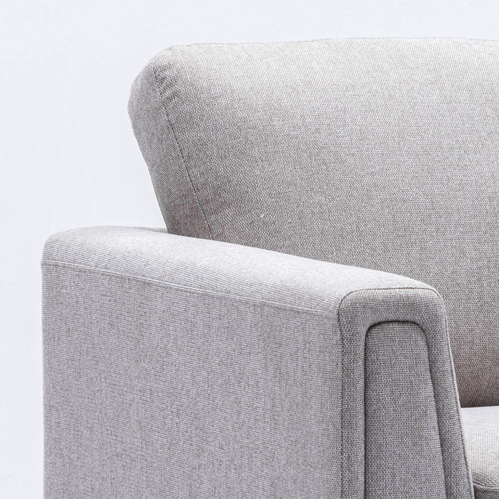 Gray Linen Barrel Accent Chair with Wooden Frame