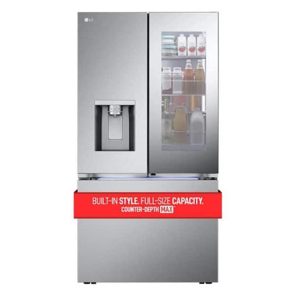 LG 26 cu. ft. Counter-Depth MAX French Door Refrigerator w/ Mirrored Instaview & 4 types of ice, PrintProof Stainless Steel