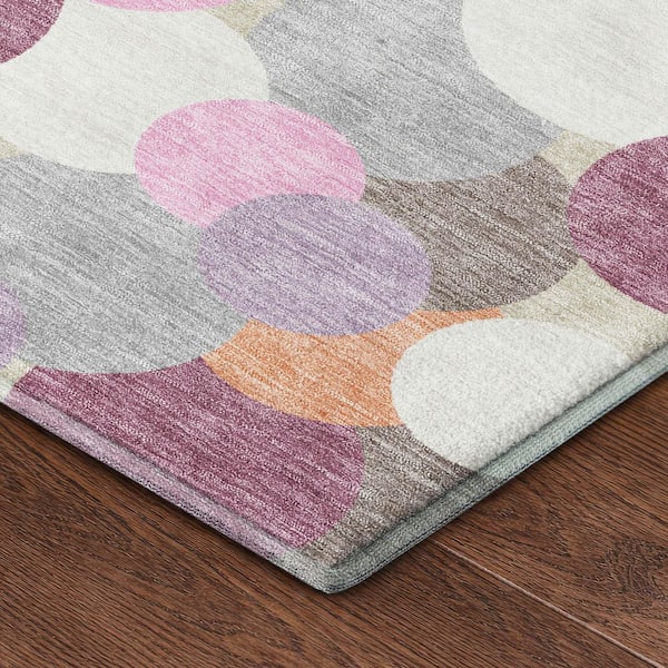 Mayfield Premium Machine Washable Abstract AMF2450 Blush 8 ft. x 8 ft. Round Rug