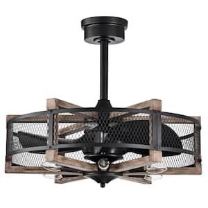Wulf 24 in. 6-Light Indoor Matte Black and Faux Wood Grain Finish Ceiling Fan with Light Kit