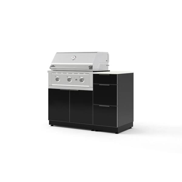 Outdoor Kitchen 4-Piece 3-Burners Propane Gas Grill Island in Black w/33 in. Performance Grill and Dekton Countertop
