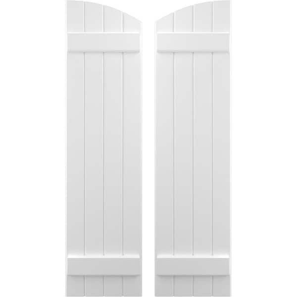 Ekena Millwork 14 in. W x 56 in. H Americraft Exterior Real Wood Joined Board and Batten Shutters with Elliptical Top in White