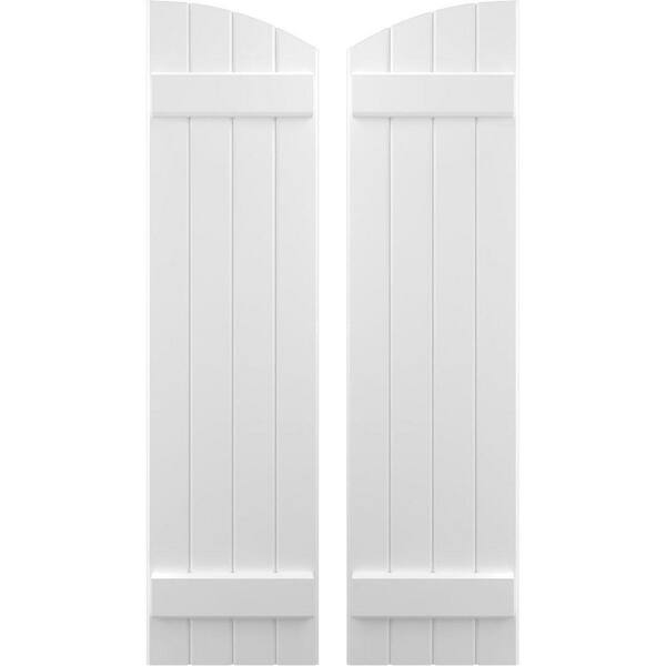 Ekena Millwork 14 in. W x 67 in. H Americraft Exterior Real Wood Joined Board and Batten Shutters with Elliptical Top White