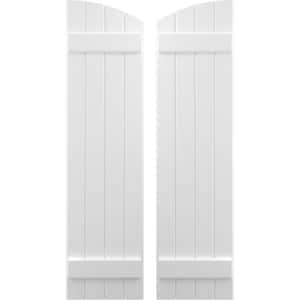 14 in. W x 76 in. H Americraft Exterior Real Wood Joined Board and Batten Shutters with Elliptical Top White