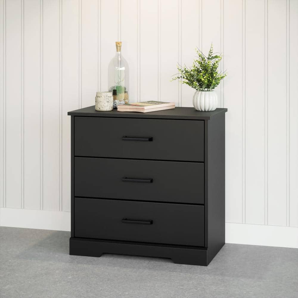 Black Farmhouse Nightstand with Three Drawers