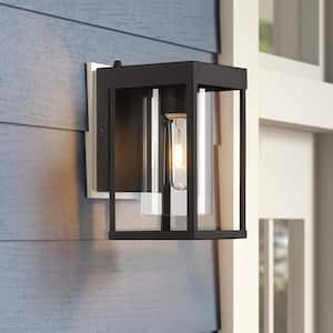 9 in. 1-Light Dusk to Dawn Black Outdoor Hardwired Wall Lantern Light with No Bulbs Included (Set of 2)