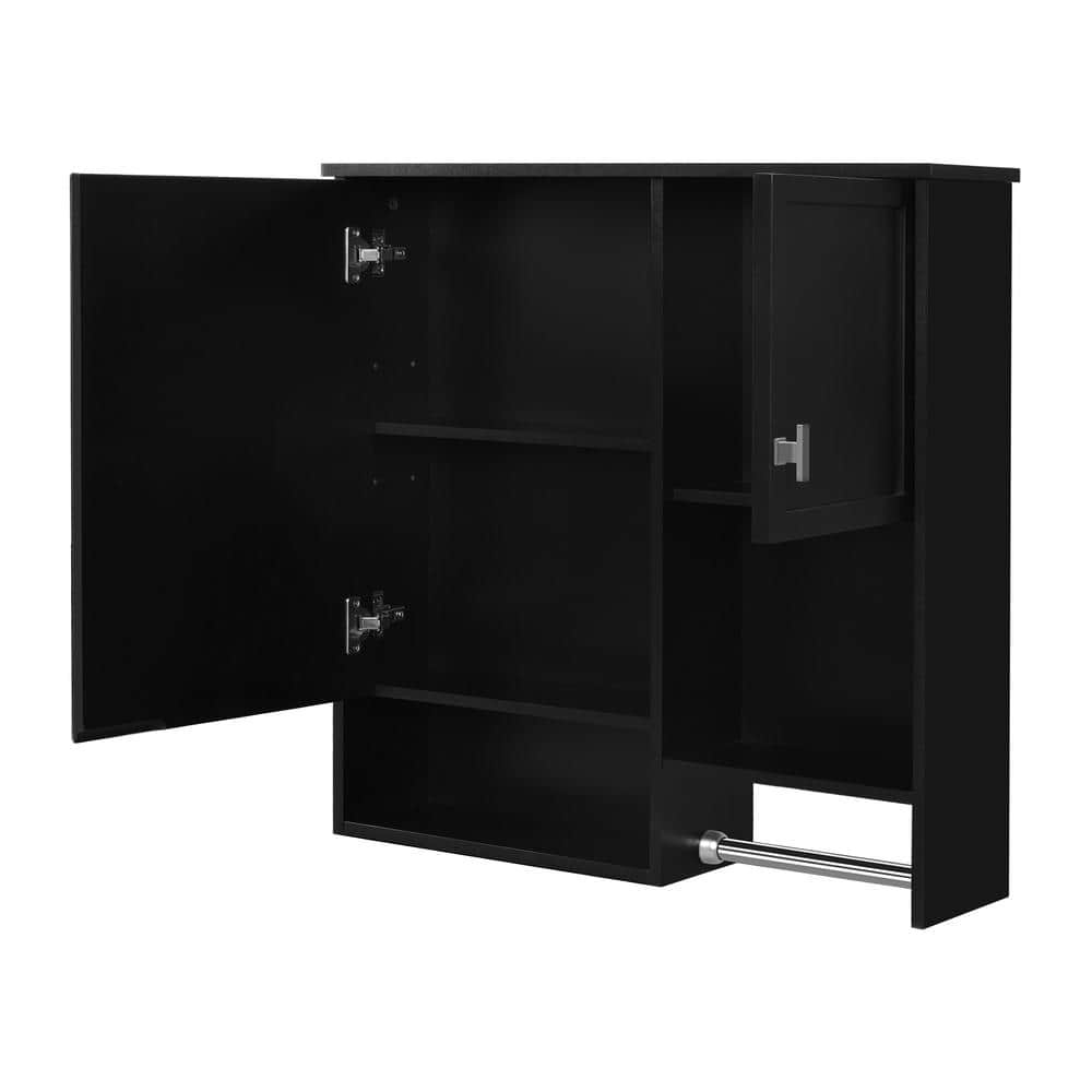 29 in. W x 28 in. H Rectangular Matte Black Medicine Cabinet with Mirror