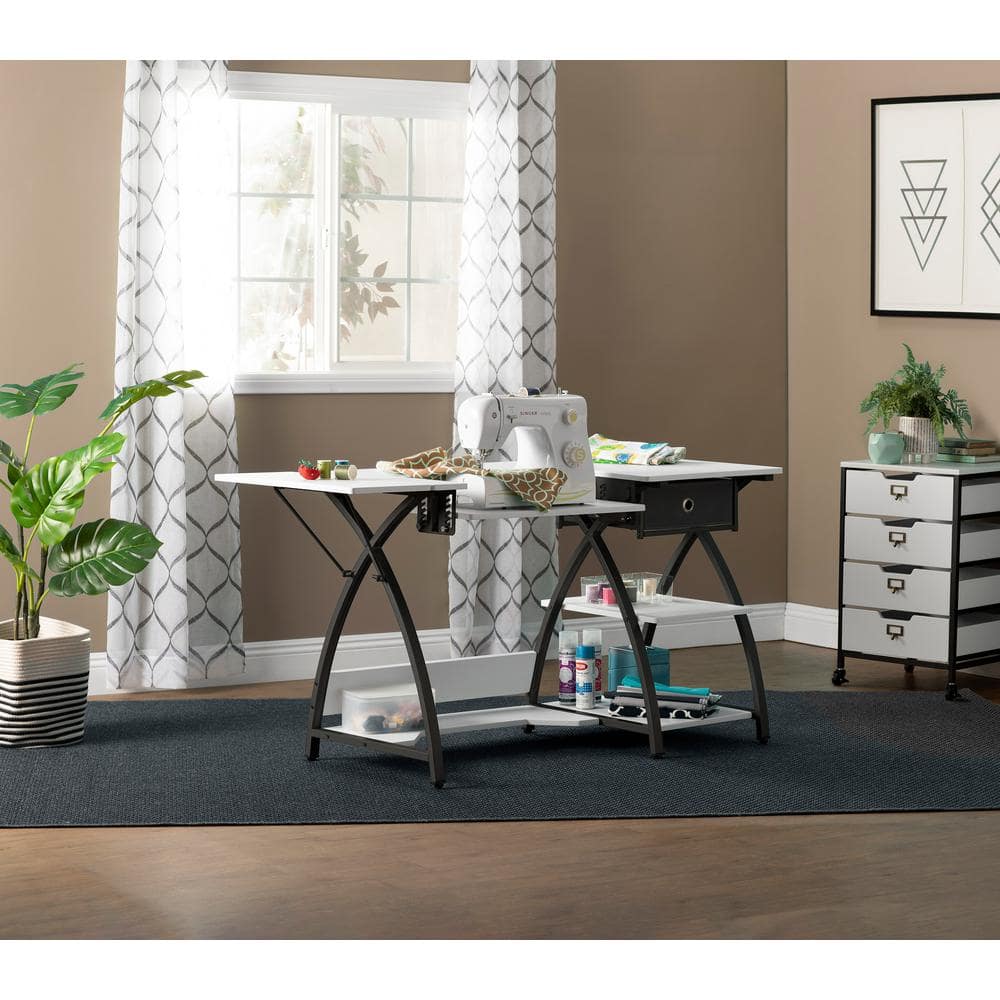 Comet Plus Adjustable Black and White Hobby Desk with Storage