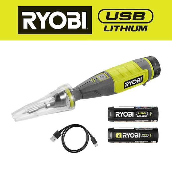 RYOBI USB Lithium Soldering Pen Kit with 2.0 Ah Battery, Charging Cable, and USB Lithium 3.0 Ah Battery