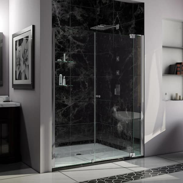 DreamLine Allure 60 in. to 67 in. x 73 in. Semi-Frameless Pivot Shower Door in Chrome