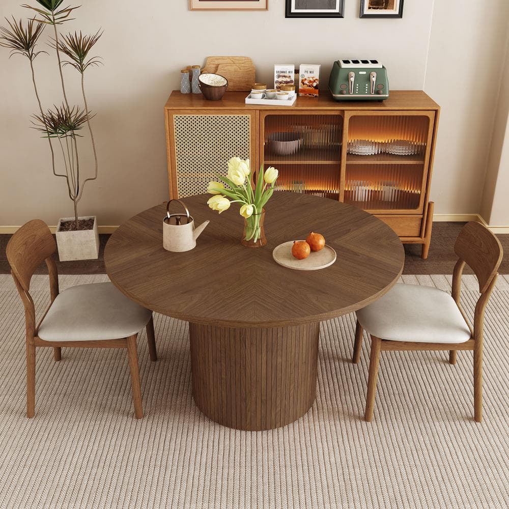 ATHMILE Walnut Wood 47.24 in. Pedestal Dining Table Seats 4 BND