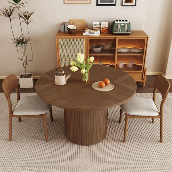 Walnut Wood 47.24 in. Pedestal Dining Table Seats 4