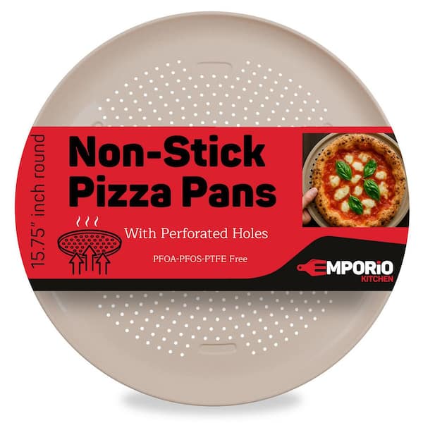 Pizza Baking Pan-15.75 in. Round, Perforated Carbon Steel Tray with Nonstick Coating, Oven Safe 450°F, White Marble