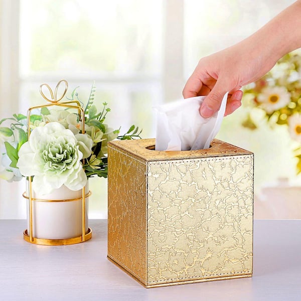Numhew Square Leather Tissue Box Cover with Magnetic Bottom in