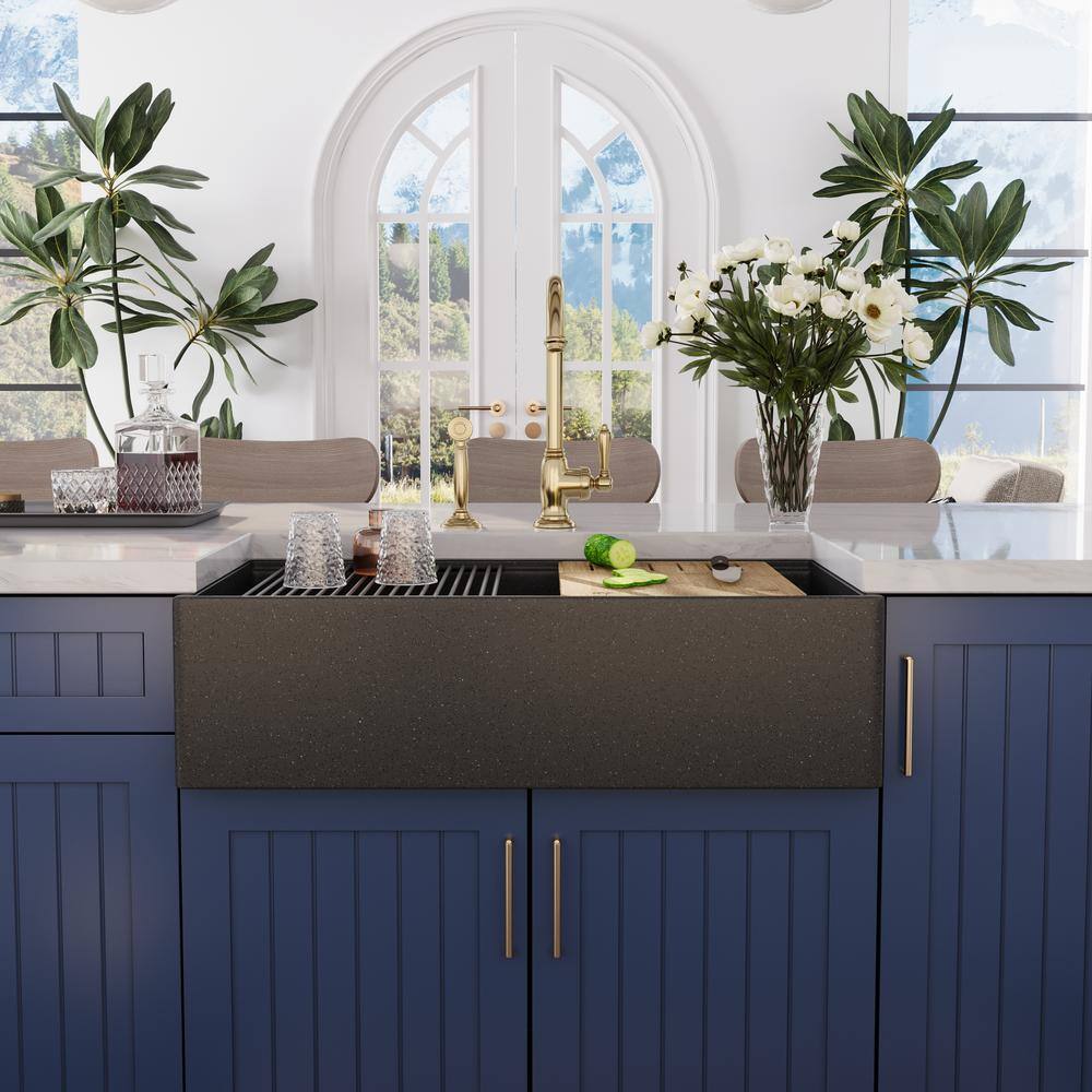 33" Dark Brown Stainless Steel Farmhouse Drop-In Kitchen Sink