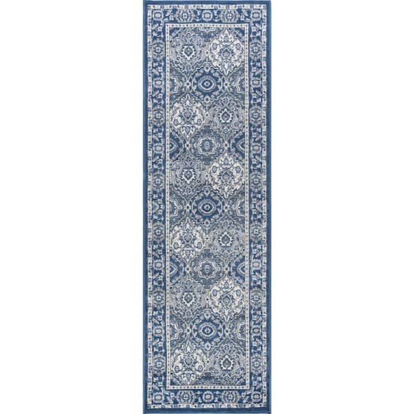 Tayse Rugs Madison Oriental Navy 2 ft. x 8 ft. Indoor Runner Rug