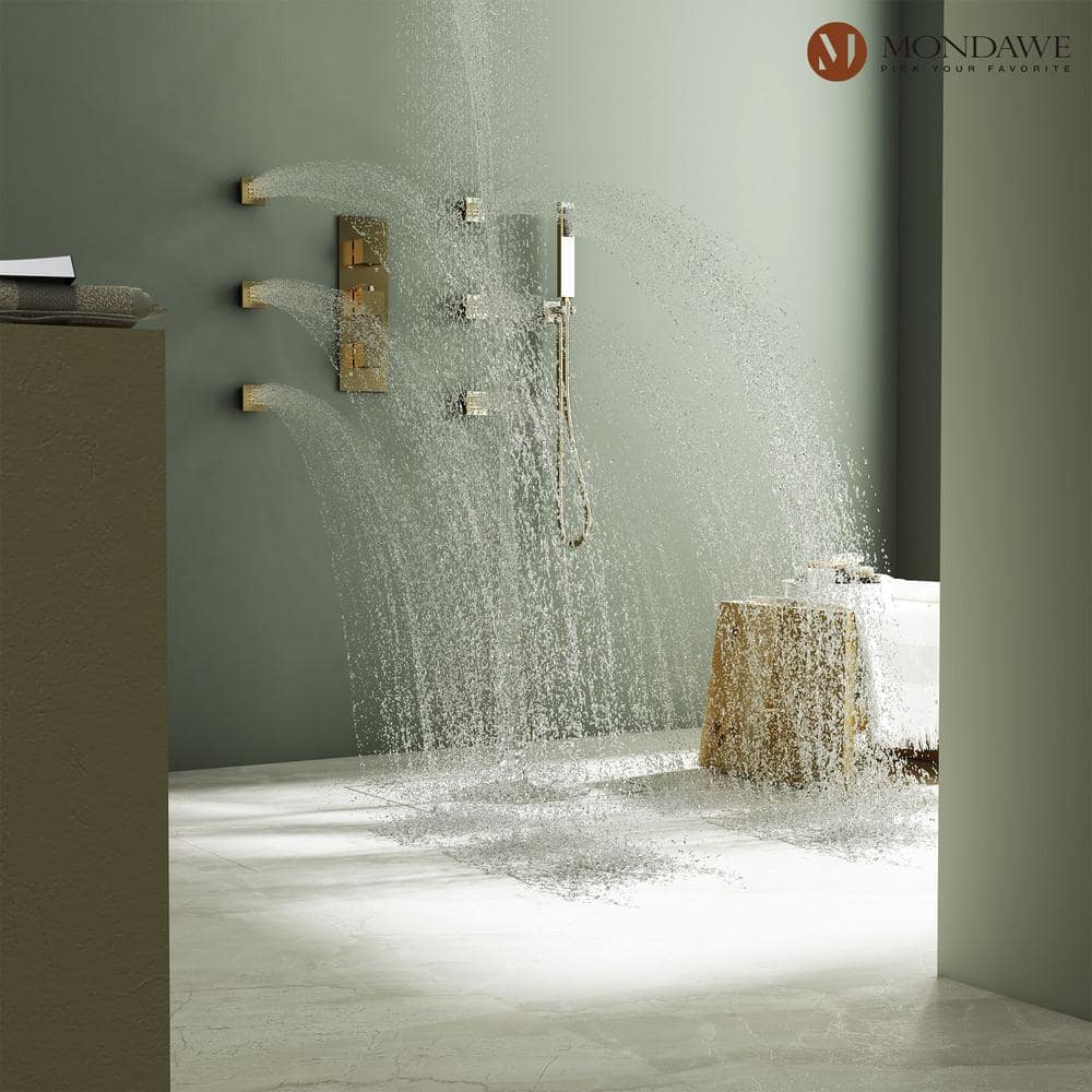 Large Brushed Gold Dual Rain Shower System with Handheld