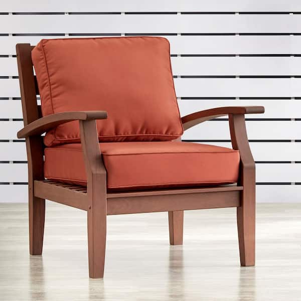 HomeSullivan Verdon Gorge Brown Oiled Wood Outdoor Occasional Lounge Chair with Red Cushion