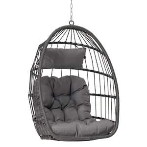 Outdoor Garden Rattan Egg Swing Chair Hanging Chair Wood With Dark Gray