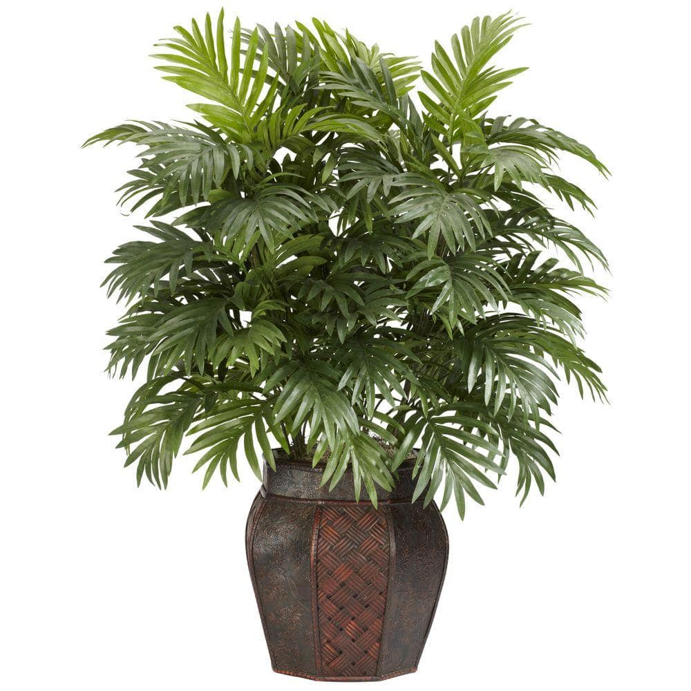 Nearly Natural Green Silk Areca Palm with Decorative Vase