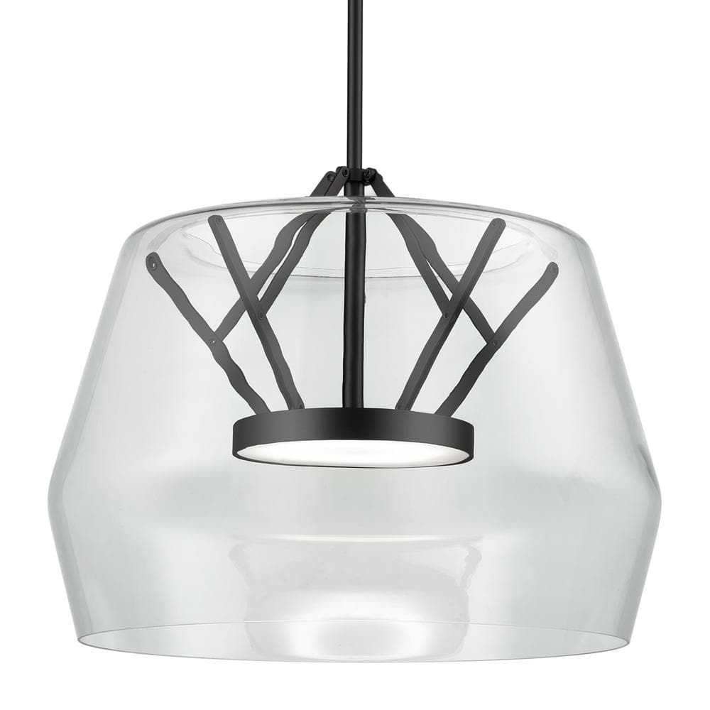 Clear Glass and Black LED Drum Pendant Light