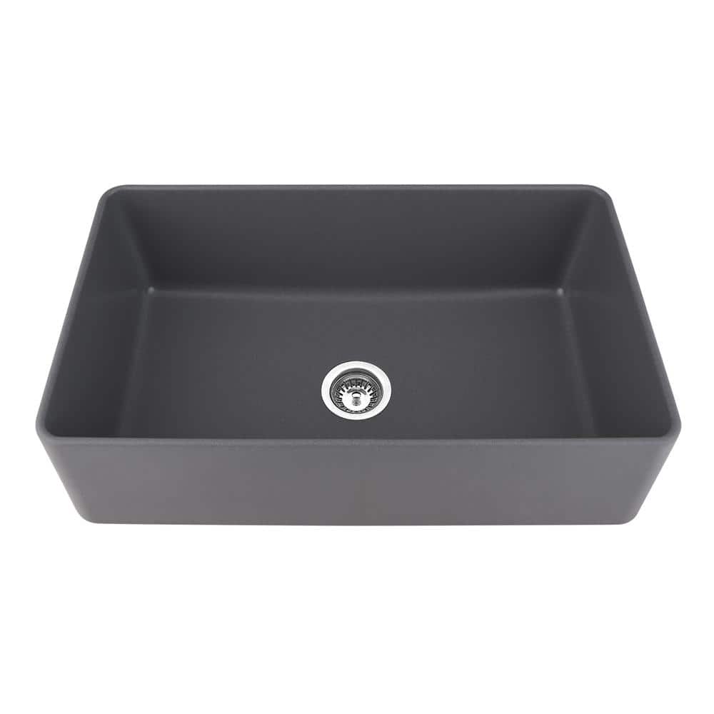 33 in. L x 19 in. W Farmhouse/Apron Single Bowl Gray Quartz Kitchen Sink wi