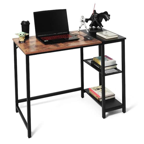 CAPHAUS 40 in. Home Office Desk, Study Writing Desk with 2-Tier Storage Shelves, Simple Industrial Modern Laptop Workstation, Rustic Oak and Black