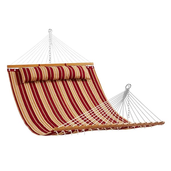 VEVOR Double Quilted Fabric Hammock 12 ft. Double Hammock with Hardwood Spreader Bars 2 Person Quilted Hammock