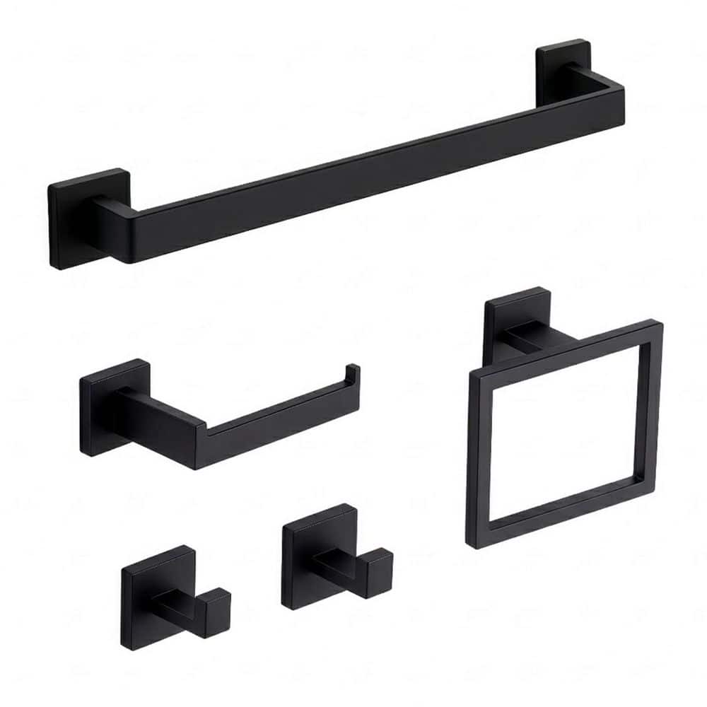 5-Piece Bathroom Hardware Set with Towel Bar, Towel Ring, Toilet Paper Holder, 2 Hooks in Matte Black price history on PriceWatchPro